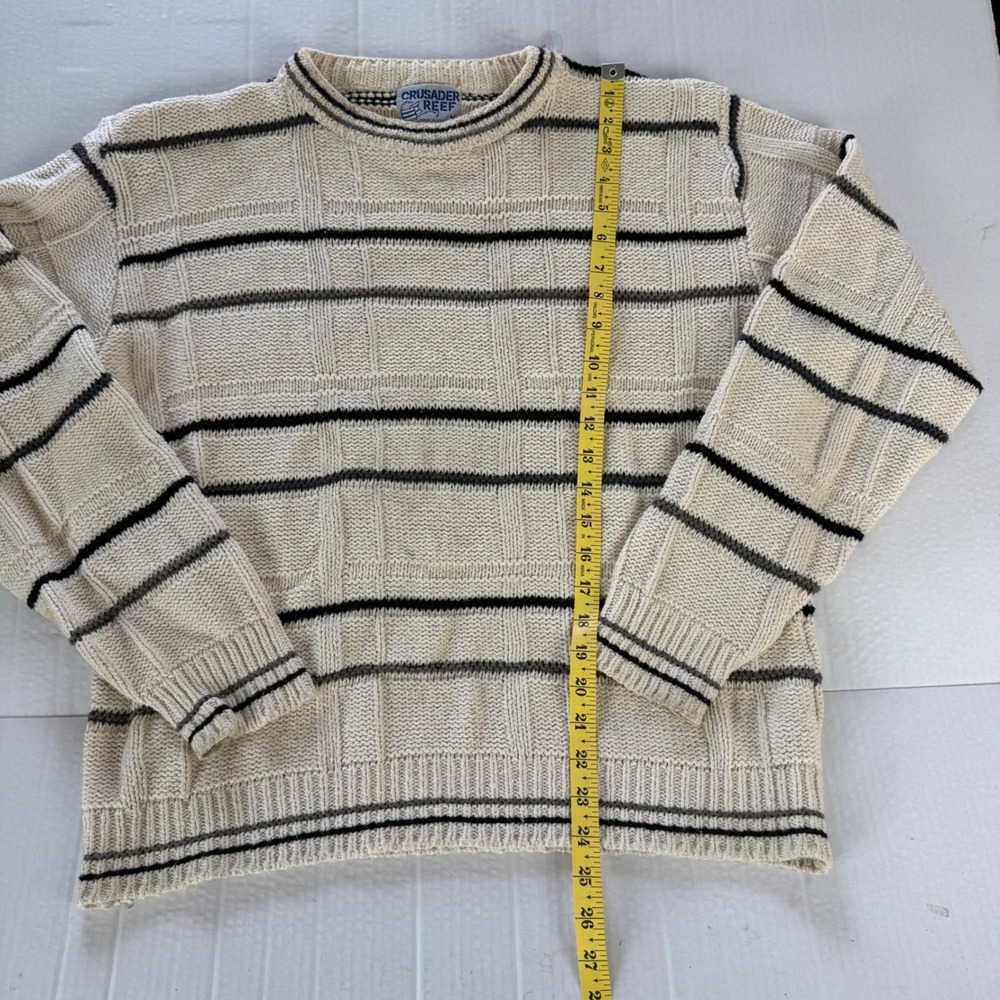 Vintage Crusader Reef Mens Medium Striped Textured Cotton Crewneck Sweater USA - Picture 6 of 8